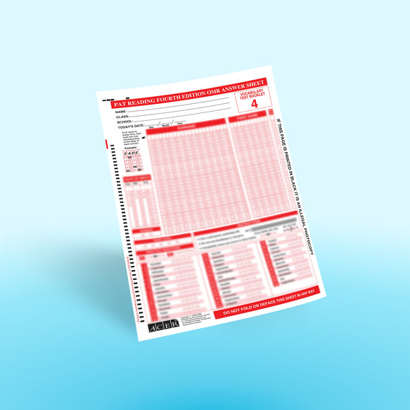 PAT-R 4th Ed. Vocabulary OMR Answer Sheet Test 4 (PKG 10) – Australian ...