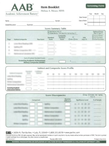  Screening Form Item Booklets (pkg 25)