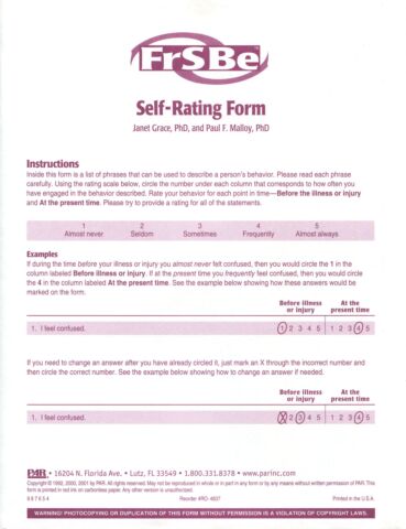 FrSBe Handscorable Self-Rating Test Booklet (pkg 25)