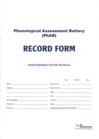 Phonological Assessment Battery (PhAB) Record forms (pkg 10)
