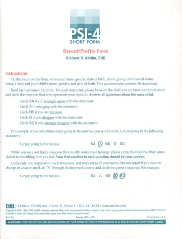PSI-4-SF Record/Profile Form (pkg 25)