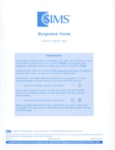 SIMS Response Form (pkg 25)