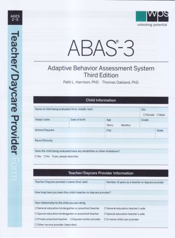 ABAS-3 Teacher/Daycare Provider Form (pkg 25)