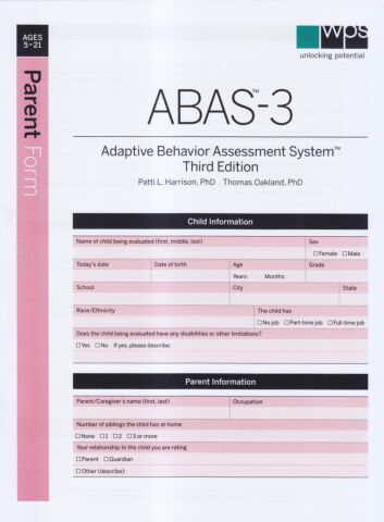 ABAS-3 Parent Form (pkg 25)