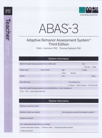 ABAS-3 Teacher Form (pkg 25)