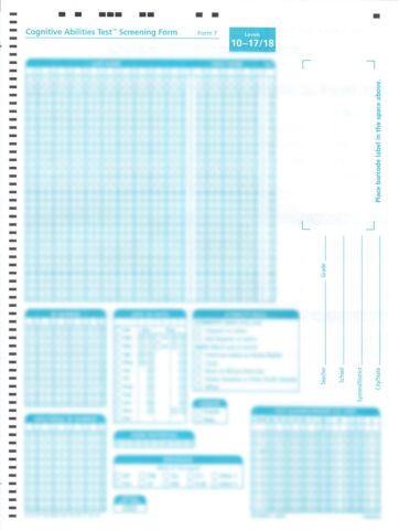 CogAT Screening Form Answer Document/Sheet Level 10-17/18 (pkg 25) 