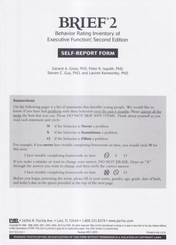 BRIEF2 Self-Report Form (pkg 25)