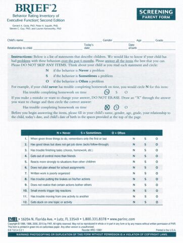 BRIEF2 Screening Parent Form (pkg 25)