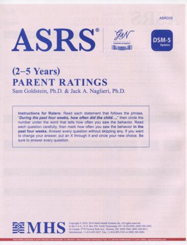 ASRS Parent Quickscore Form 2–5 Years (DSM-5 Update) (pkg 25)