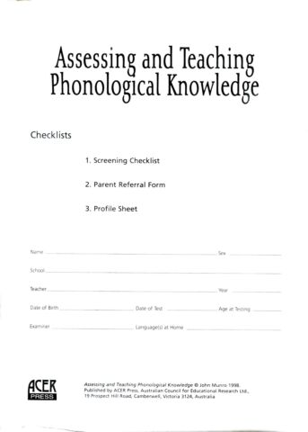 Assessing and Teaching Phonological Knowledge (ATPK) - Checklists (pkg 10) 
