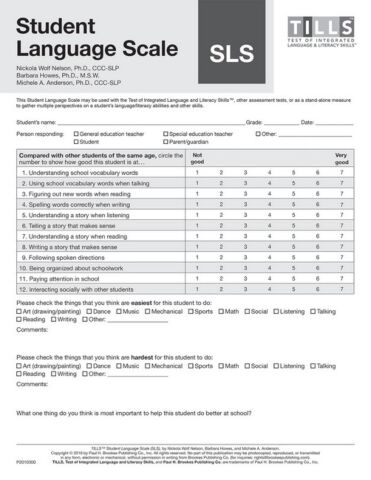TILLS Student Language Scale (SLS) Form (pkg 50)