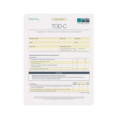 Online TOD-Comprehensive (TOD-C): Teacher Rating Form (5 uses)