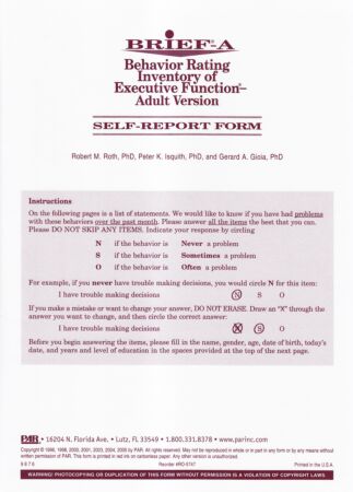 BRIEF-A Self-report Questionnaire (pkg 25)