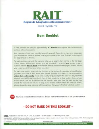 RAIT Reusable Item Booklet (pkg 10)