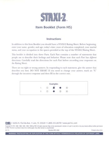 STAXI-2 Reusable Item Booklet (pkg 25)