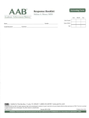 AAB Screening Form Response Booklets (pkg 25)