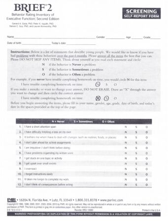 BRIEF2 Screening Self-Report Form (pkg 25) 