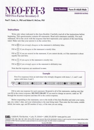 NEO FFI-3 Form R Adult Male Item Booklet (pkg 25)